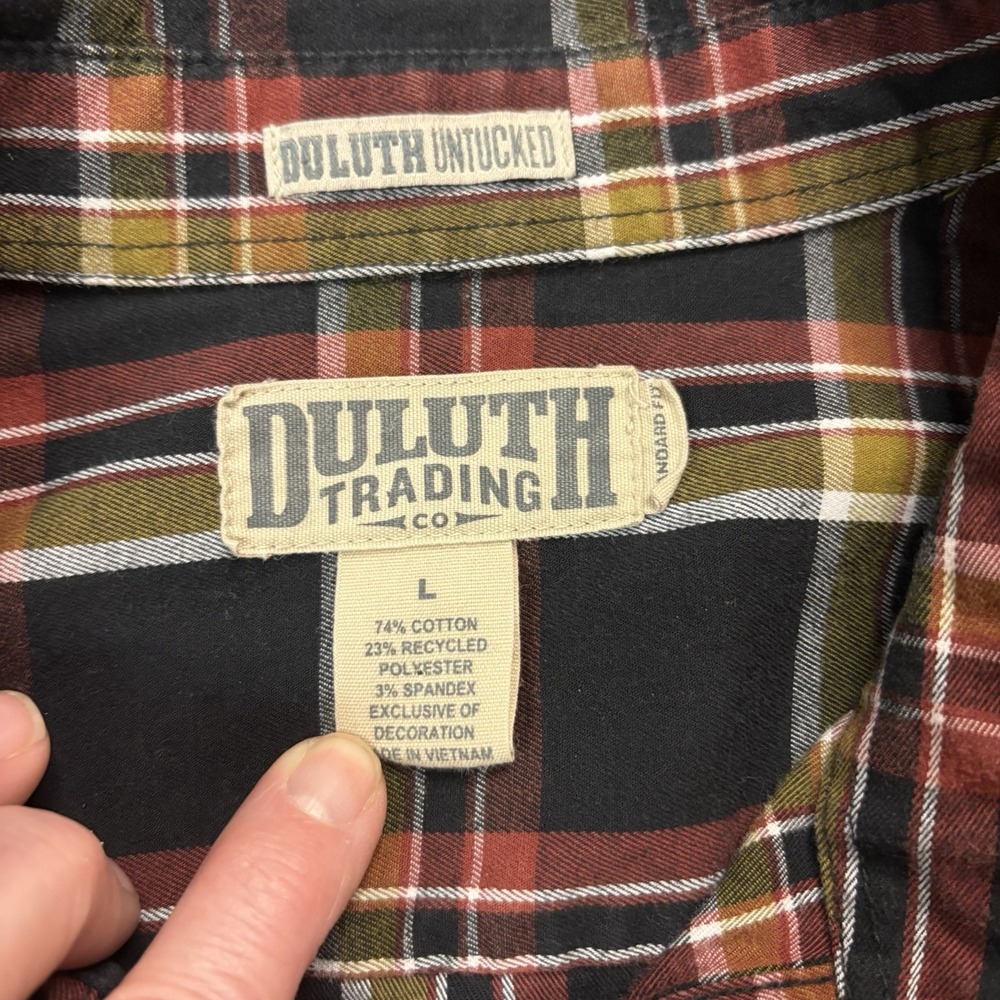 DULUTH TRADING CO Men's Sz L Black Plaid Shirt Snap Up Casual Outdoors - Picture 2 of 8